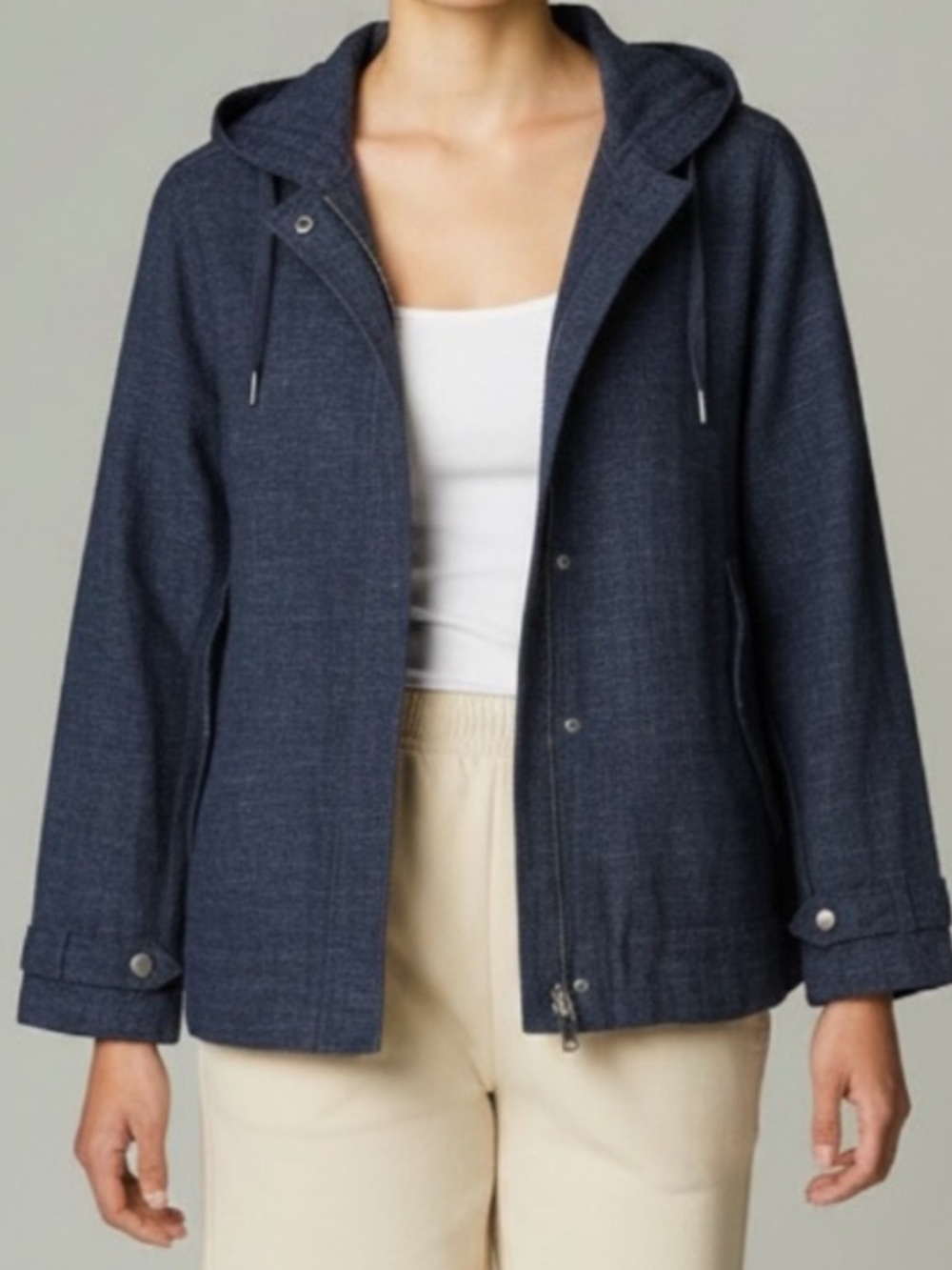 C+C California Hooded 100% Linen Jackets Navy Blue Coastal Preppy Nomad Medium